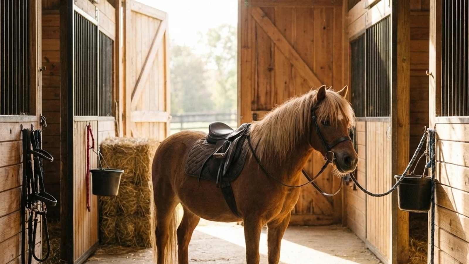 Ponys grasen friedlich auf der Weide.