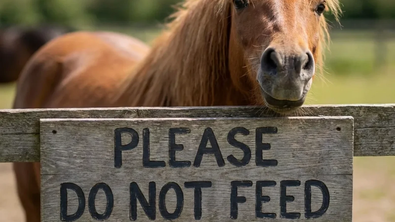 Ein Schild „Bitte nicht füttern“ hängt am Stallzaun
